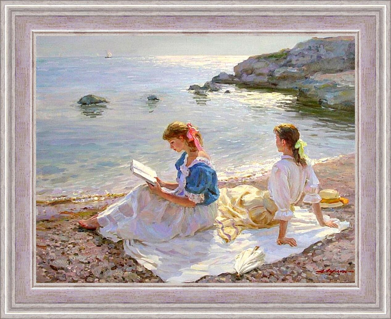 Картина в раме - Чтение у моря