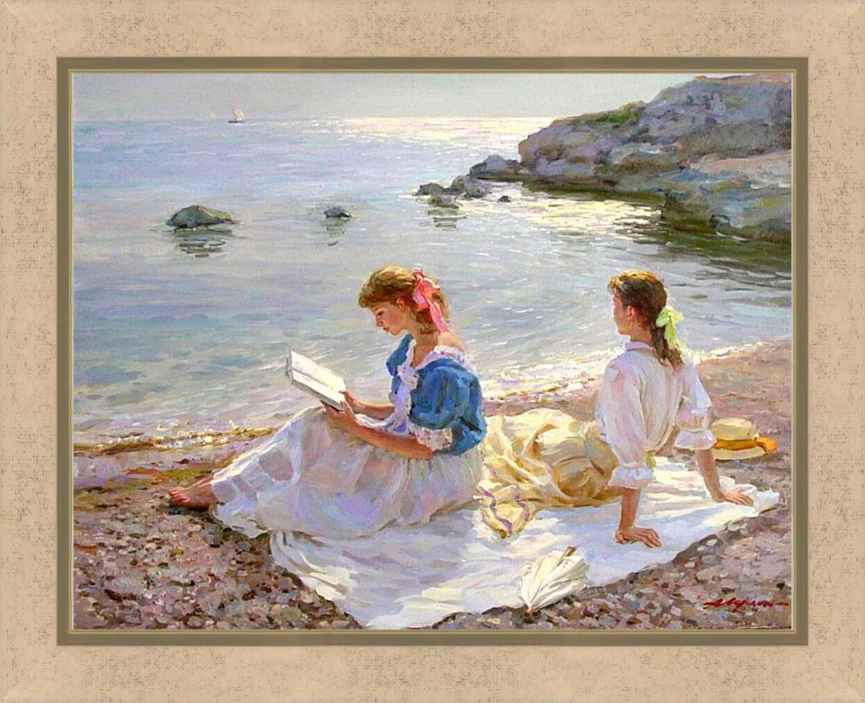 Картина в раме - Чтение у моря