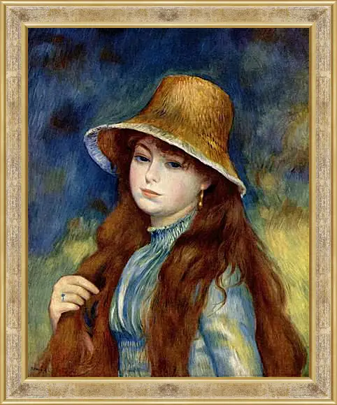 Картина в раме - Young Girl in a Straw Hat. Пьер Огюст Ренуар