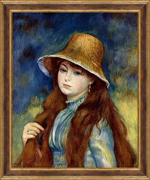 Картина в раме - Young Girl in a Straw Hat. Пьер Огюст Ренуар