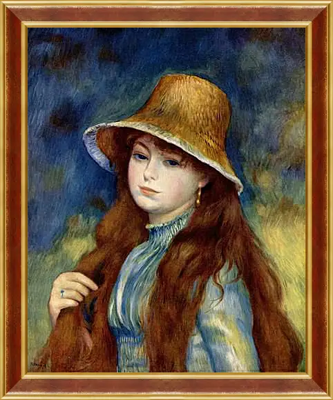 Картина в раме - Young Girl in a Straw Hat. Пьер Огюст Ренуар