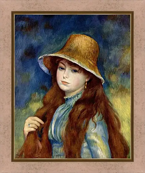 Картина в раме - Young Girl in a Straw Hat. Пьер Огюст Ренуар