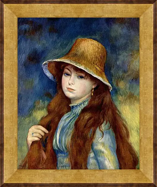 Картина в раме - Young Girl in a Straw Hat. Пьер Огюст Ренуар