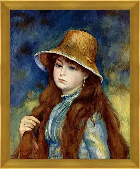 Картина в раме - Young Girl in a Straw Hat. Пьер Огюст Ренуар