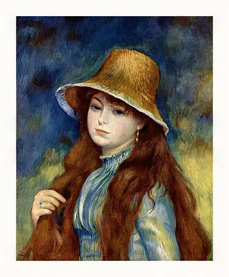 Картина в раме - Young Girl in a Straw Hat. Пьер Огюст Ренуар