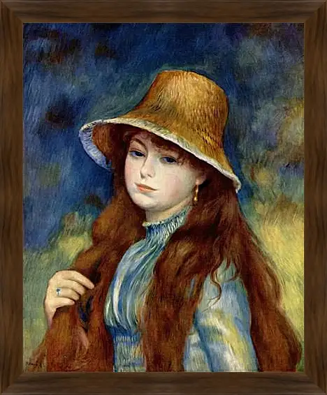 Картина в раме - Young Girl in a Straw Hat. Пьер Огюст Ренуар