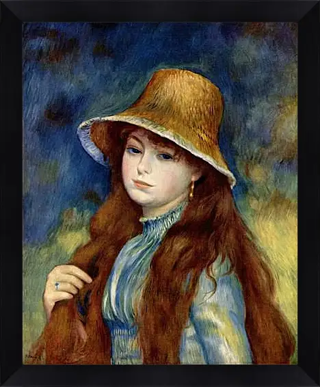 Картина в раме - Young Girl in a Straw Hat. Пьер Огюст Ренуар