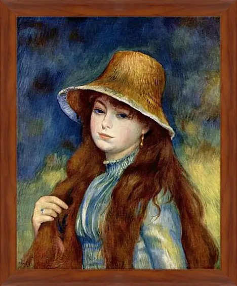 Картина в раме - Young Girl in a Straw Hat. Пьер Огюст Ренуар