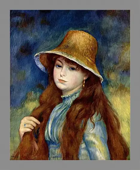 Картина в раме - Young Girl in a Straw Hat. Пьер Огюст Ренуар