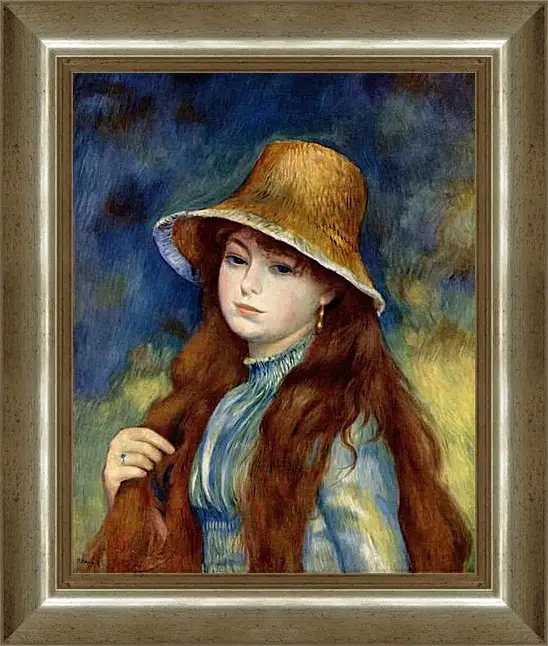 Картина в раме - Young Girl in a Straw Hat. Пьер Огюст Ренуар