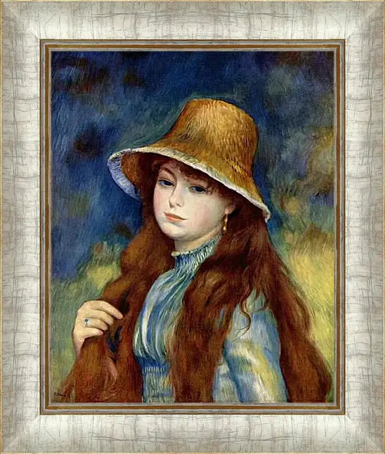 Картина в раме - Young Girl in a Straw Hat. Пьер Огюст Ренуар