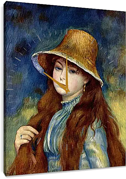 Часы картина - Young Girl in a Straw Hat. Пьер Огюст Ренуар