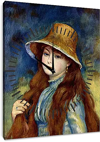 Часы картина - Young Girl in a Straw Hat. Пьер Огюст Ренуар