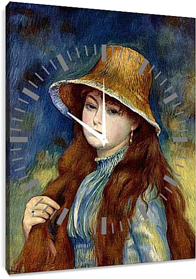 Часы картина - Young Girl in a Straw Hat. Пьер Огюст Ренуар