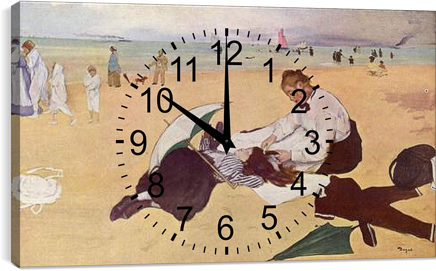 Часы картина - Kleines Madchen wird am Meeresstrand von seiner Bonne gekammt. Эдгар Дега