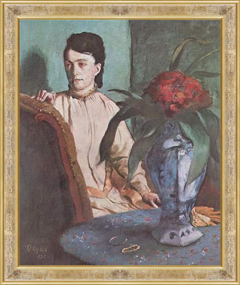 Картина в раме - Sitzende Frau mit der Vase (Portrat der Mlle. E. Musson) Эдгар Дега