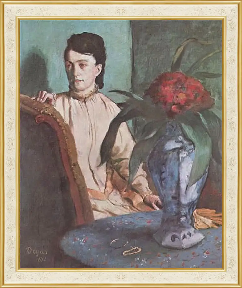 Картина в раме - Sitzende Frau mit der Vase (Portrat der Mlle. E. Musson) Эдгар Дега