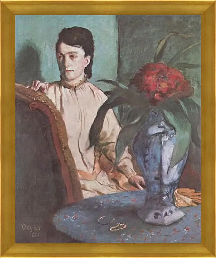 Картина в раме - Sitzende Frau mit der Vase (Portrat der Mlle. E. Musson) Эдгар Дега