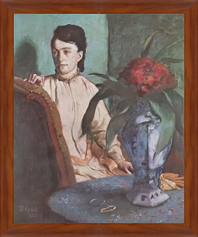 Картина в раме - Sitzende Frau mit der Vase (Portrat der Mlle. E. Musson) Эдгар Дега