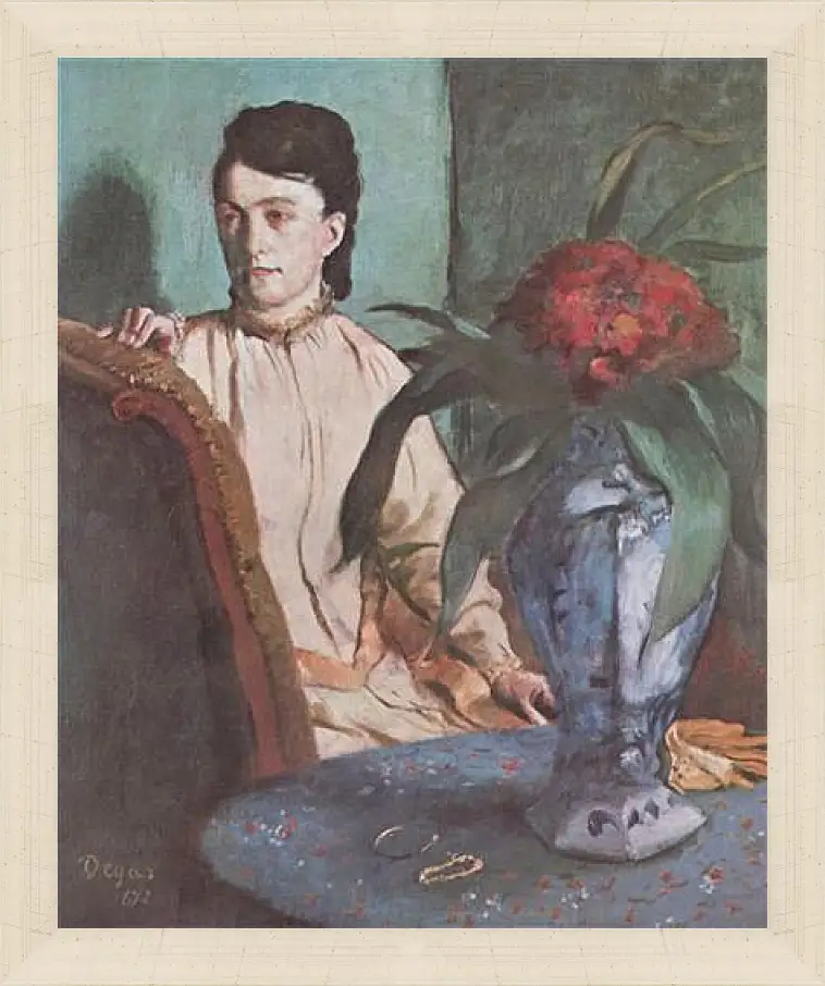 Картина в раме - Sitzende Frau mit der Vase (Portrat der Mlle. E. Musson) Эдгар Дега