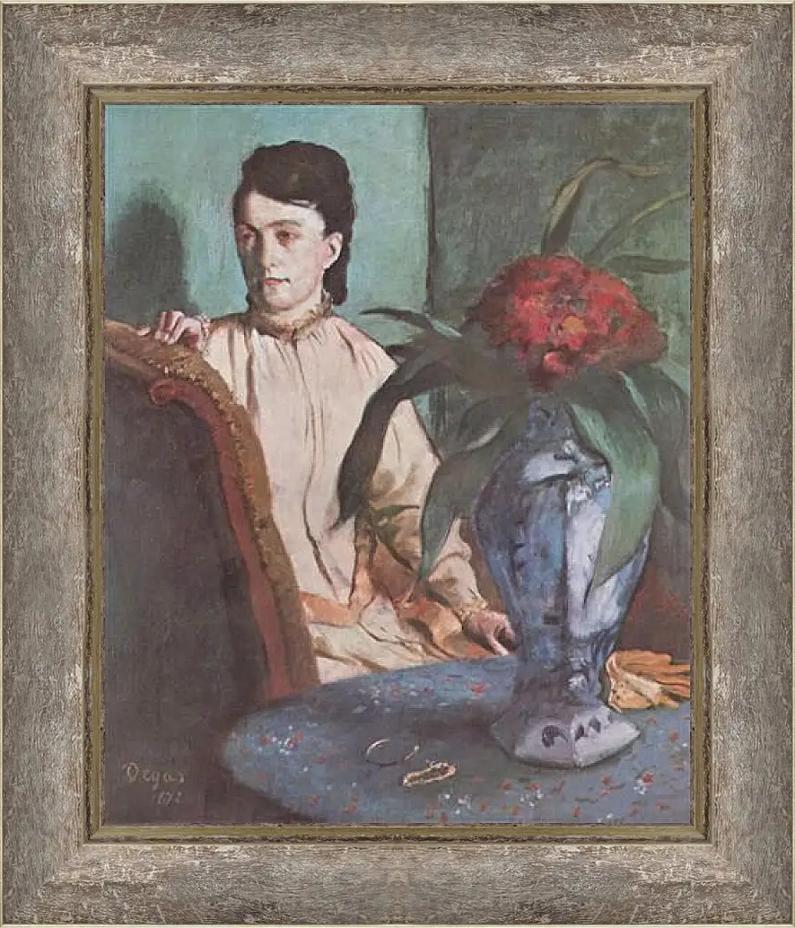 Картина в раме - Sitzende Frau mit der Vase (Portrat der Mlle. E. Musson) Эдгар Дега