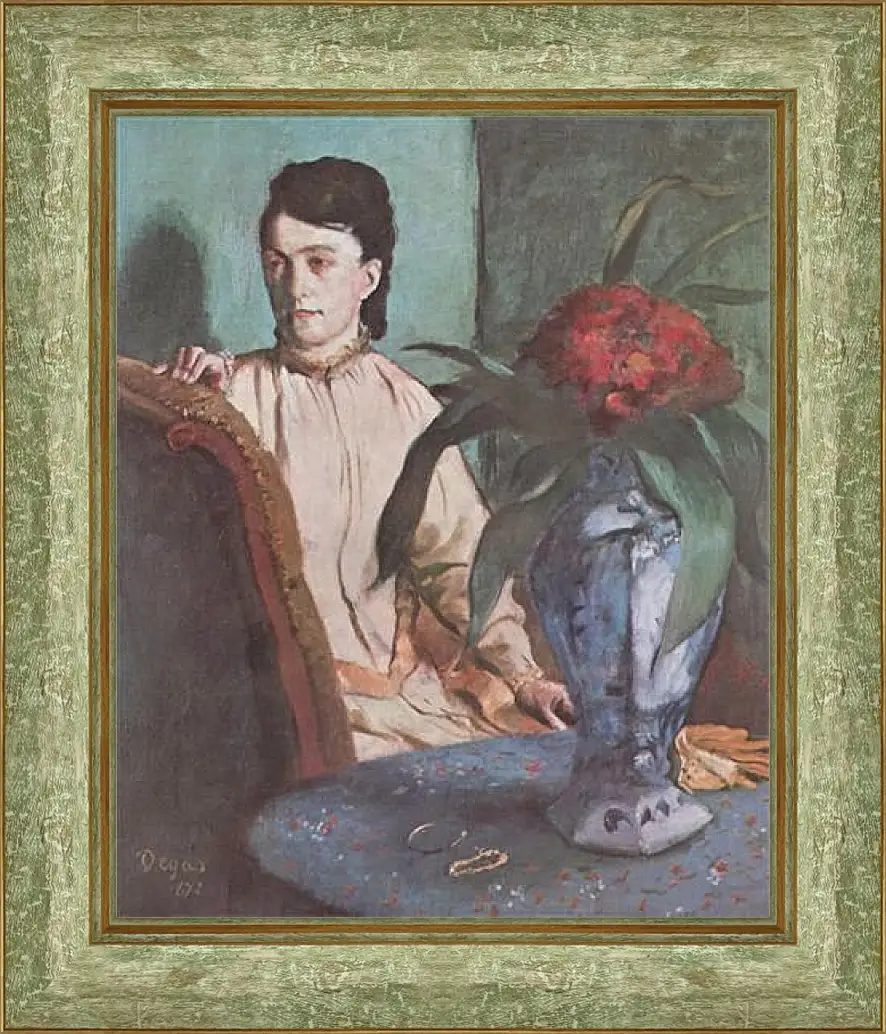 Картина в раме - Sitzende Frau mit der Vase (Portrat der Mlle. E. Musson) Эдгар Дега