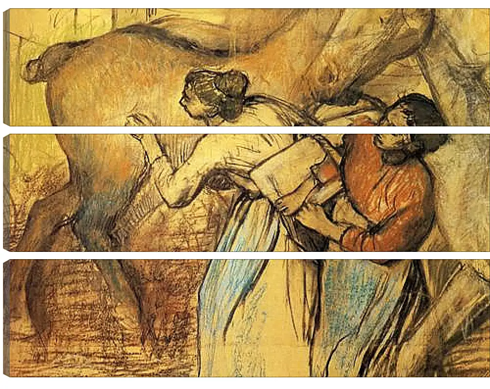 Модульная картина - Blanchisseuses et cheval. Эдгар Дега