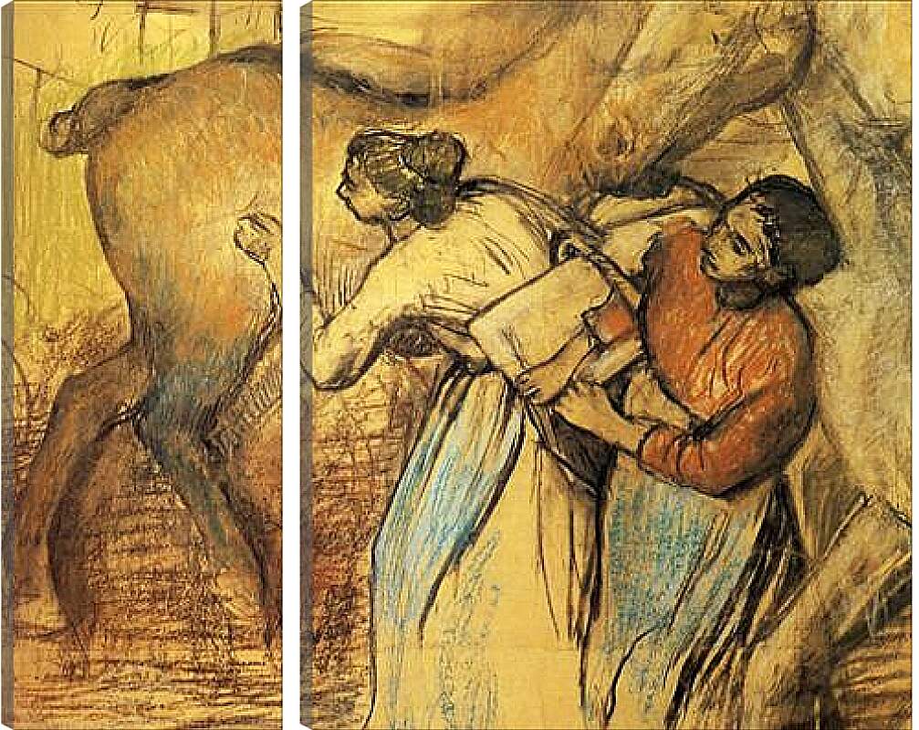 Модульная картина - Blanchisseuses et cheval. Эдгар Дега