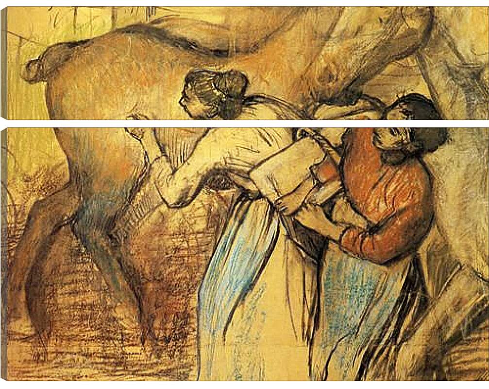 Модульная картина - Blanchisseuses et cheval. Эдгар Дега