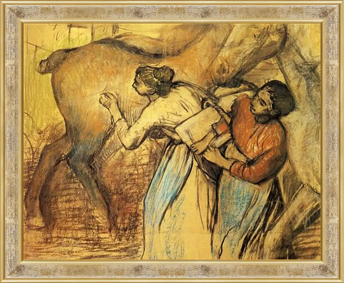 Картина в раме - Blanchisseuses et cheval. Эдгар Дега