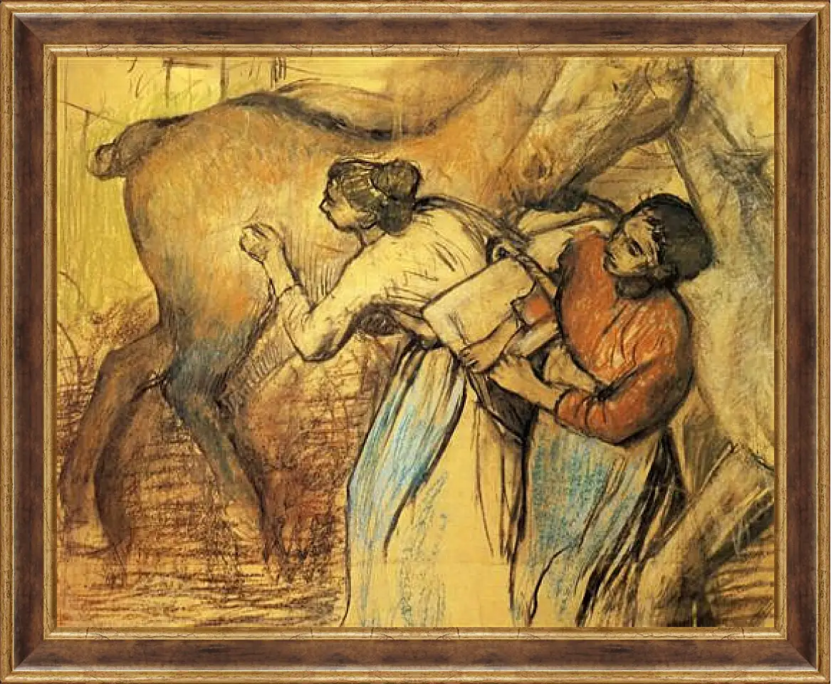 Картина в раме - Blanchisseuses et cheval. Эдгар Дега