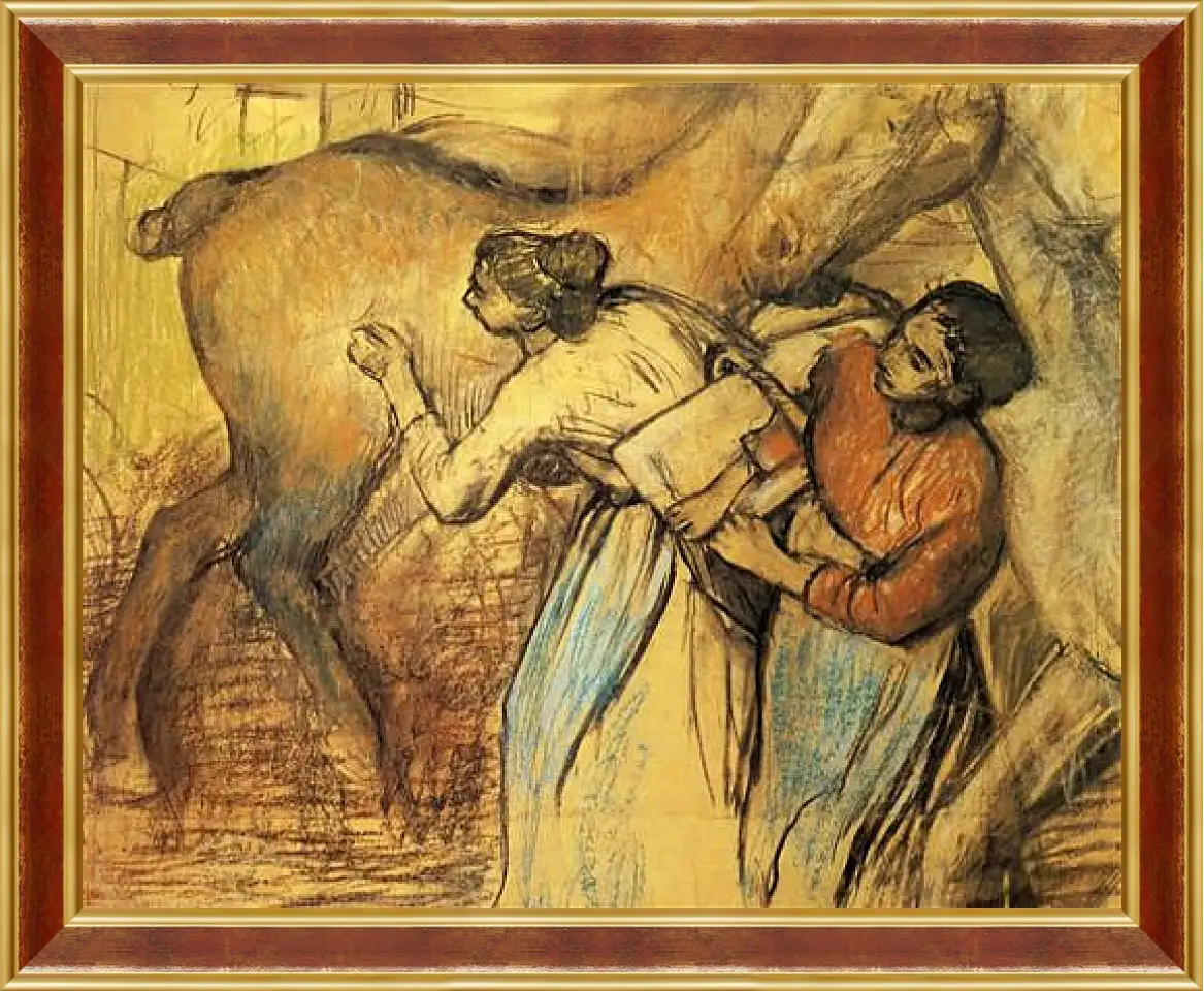 Картина в раме - Blanchisseuses et cheval. Эдгар Дега