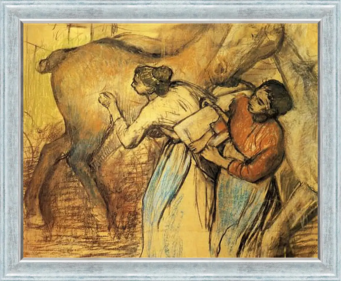 Картина в раме - Blanchisseuses et cheval. Эдгар Дега