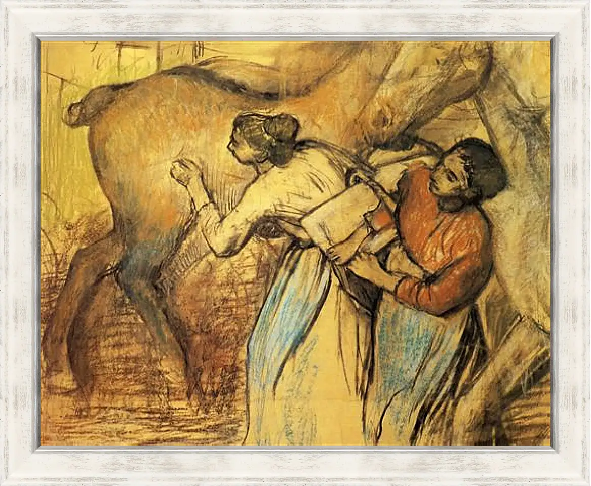 Картина в раме - Blanchisseuses et cheval. Эдгар Дега