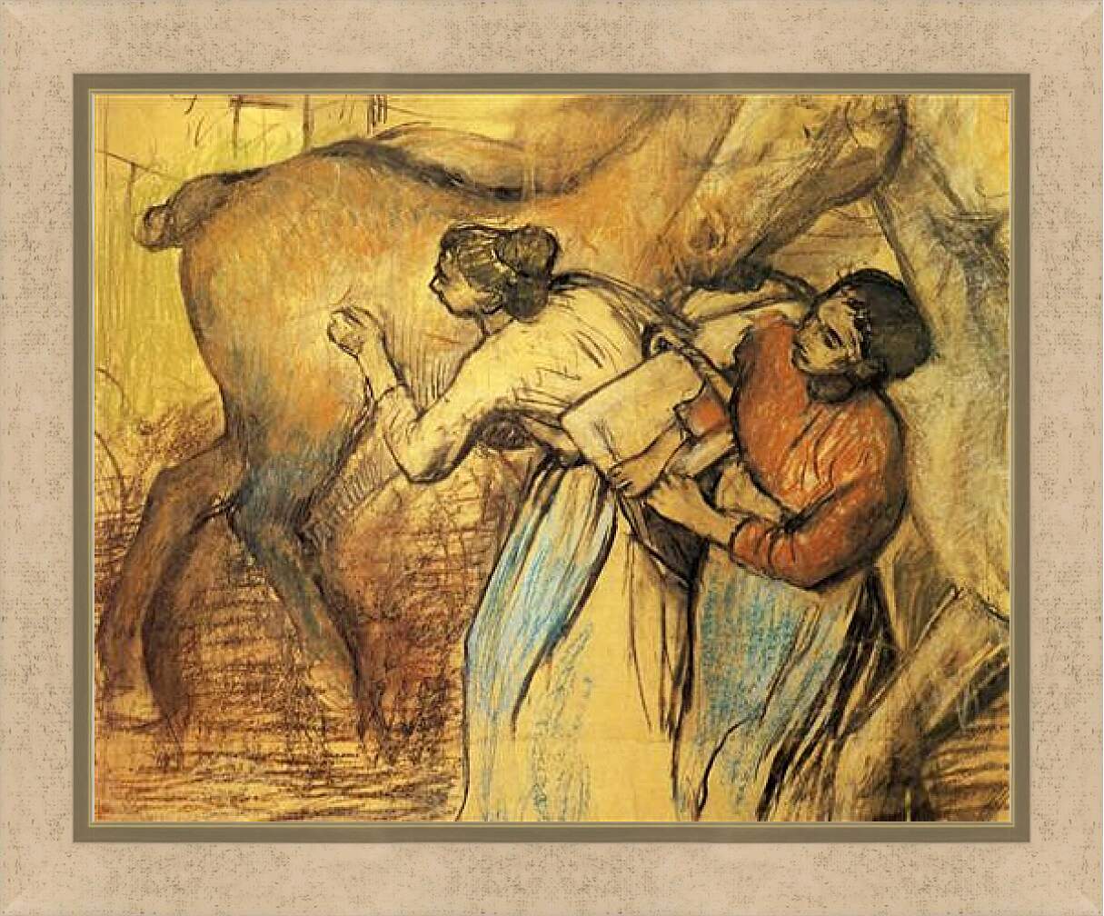 Картина в раме - Blanchisseuses et cheval. Эдгар Дега