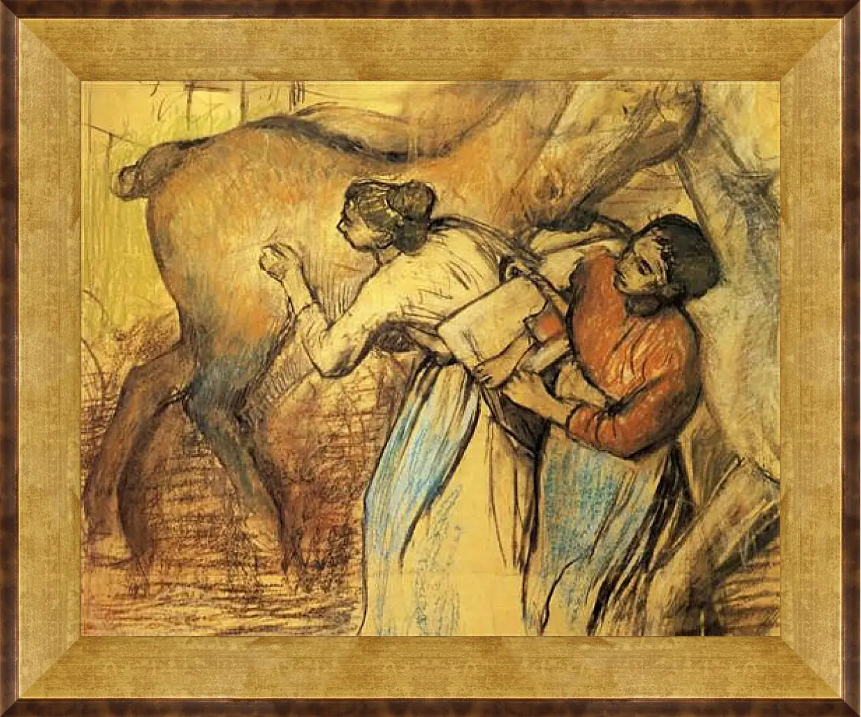 Картина в раме - Blanchisseuses et cheval. Эдгар Дега