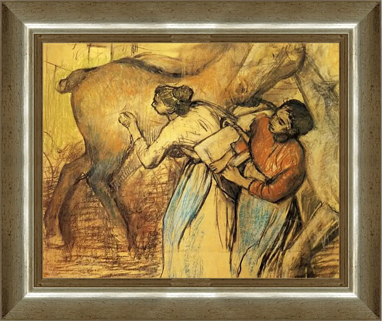 Картина в раме - Blanchisseuses et cheval. Эдгар Дега