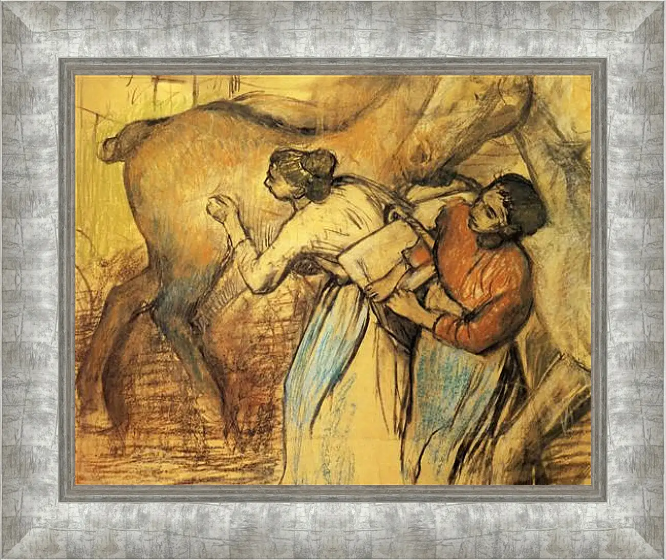 Картина в раме - Blanchisseuses et cheval. Эдгар Дега