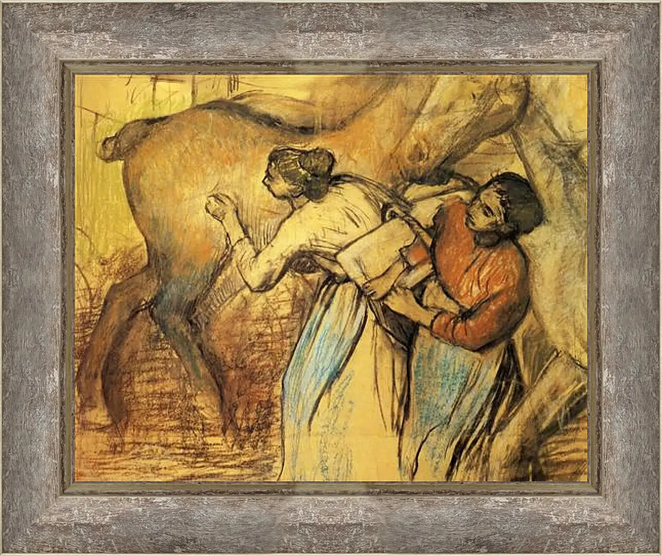 Картина в раме - Blanchisseuses et cheval. Эдгар Дега