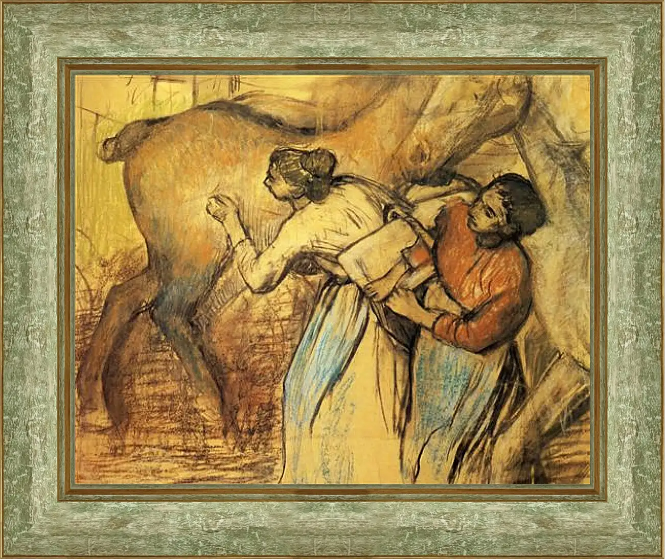 Картина в раме - Blanchisseuses et cheval. Эдгар Дега