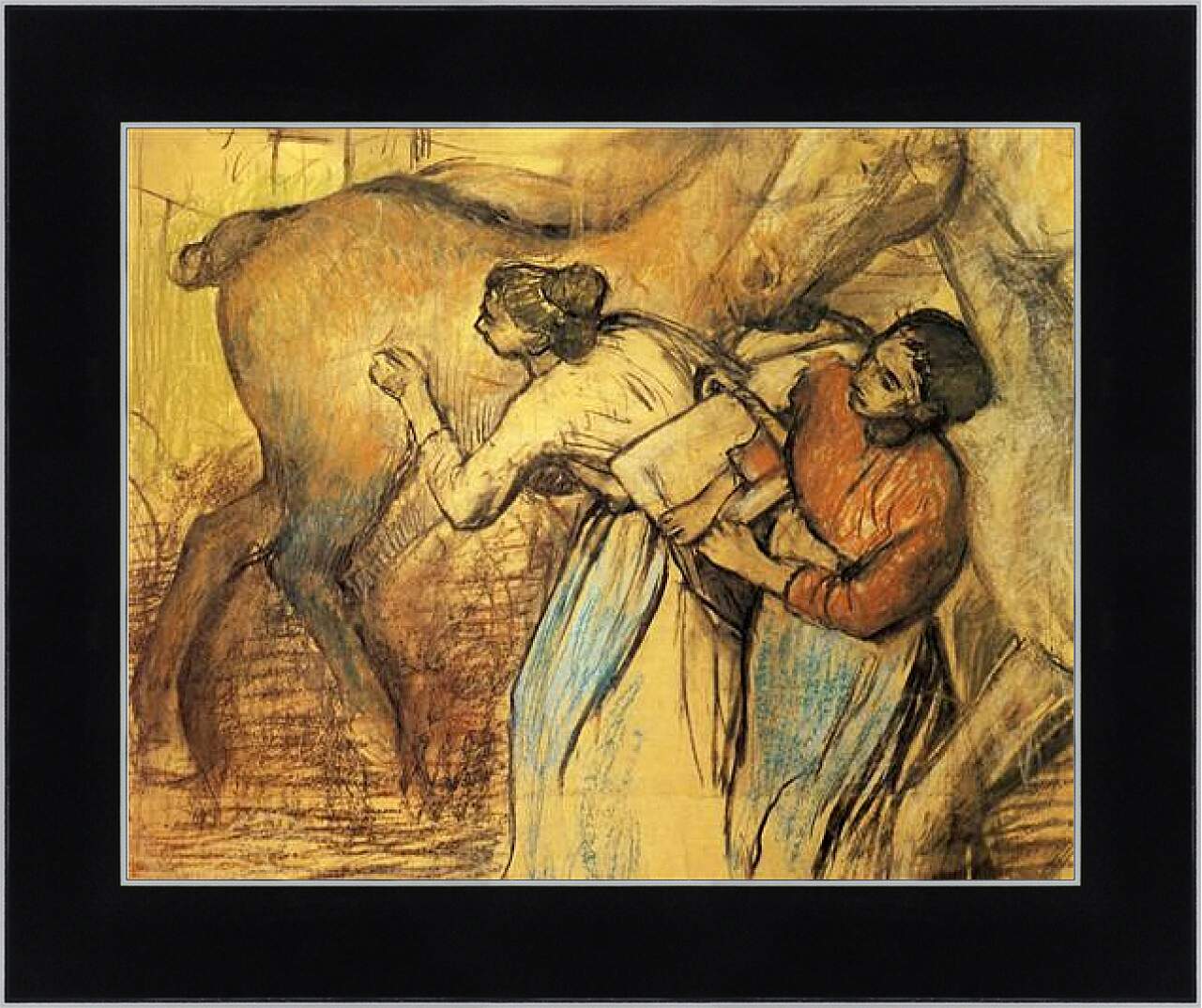 Картина в раме - Blanchisseuses et cheval. Эдгар Дега