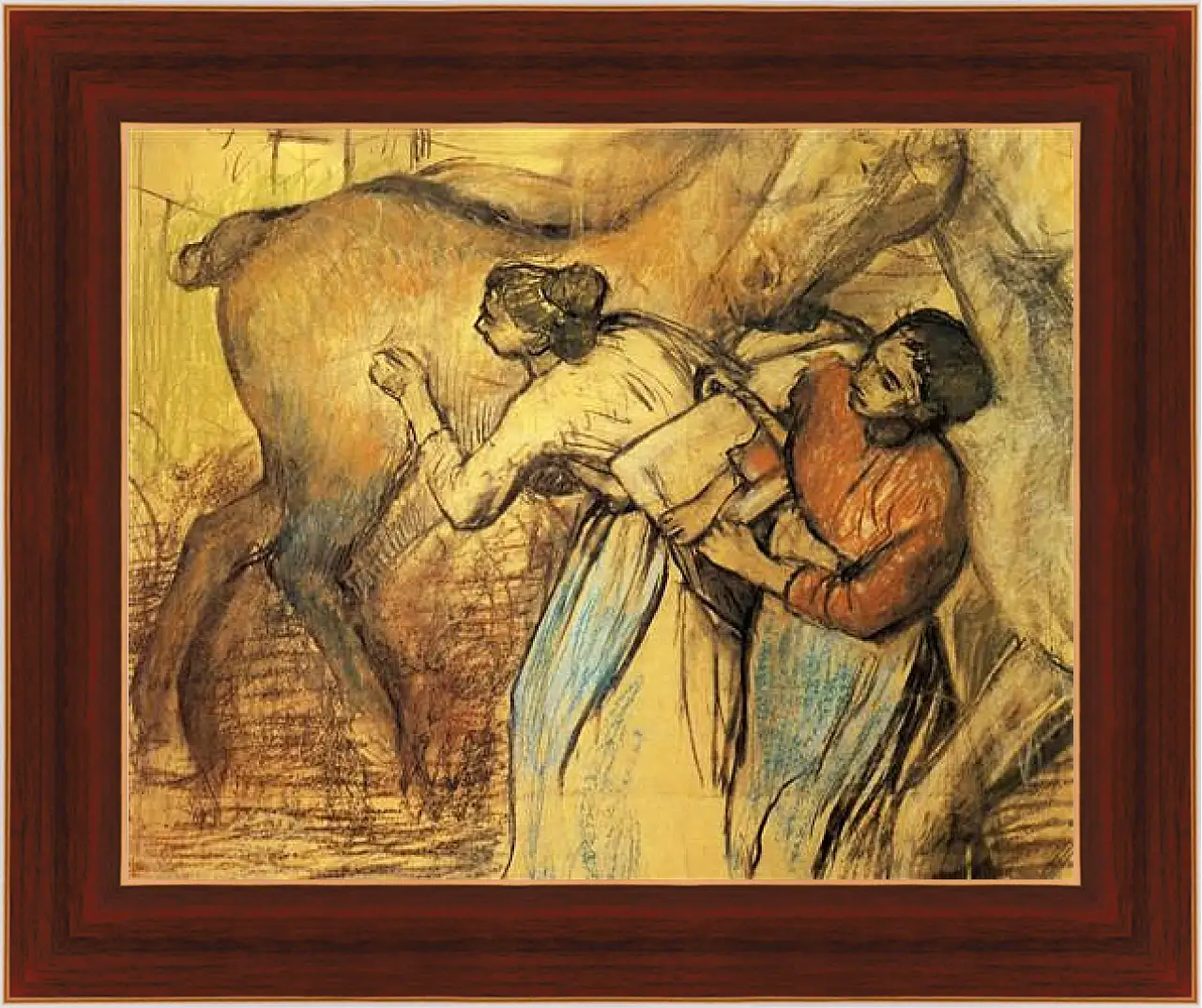 Картина в раме - Blanchisseuses et cheval. Эдгар Дега