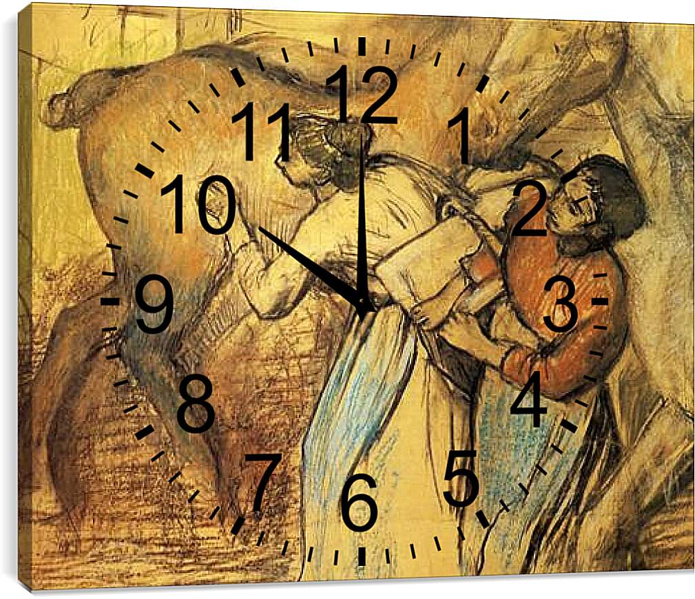 Часы картина - Blanchisseuses et cheval. Эдгар Дега