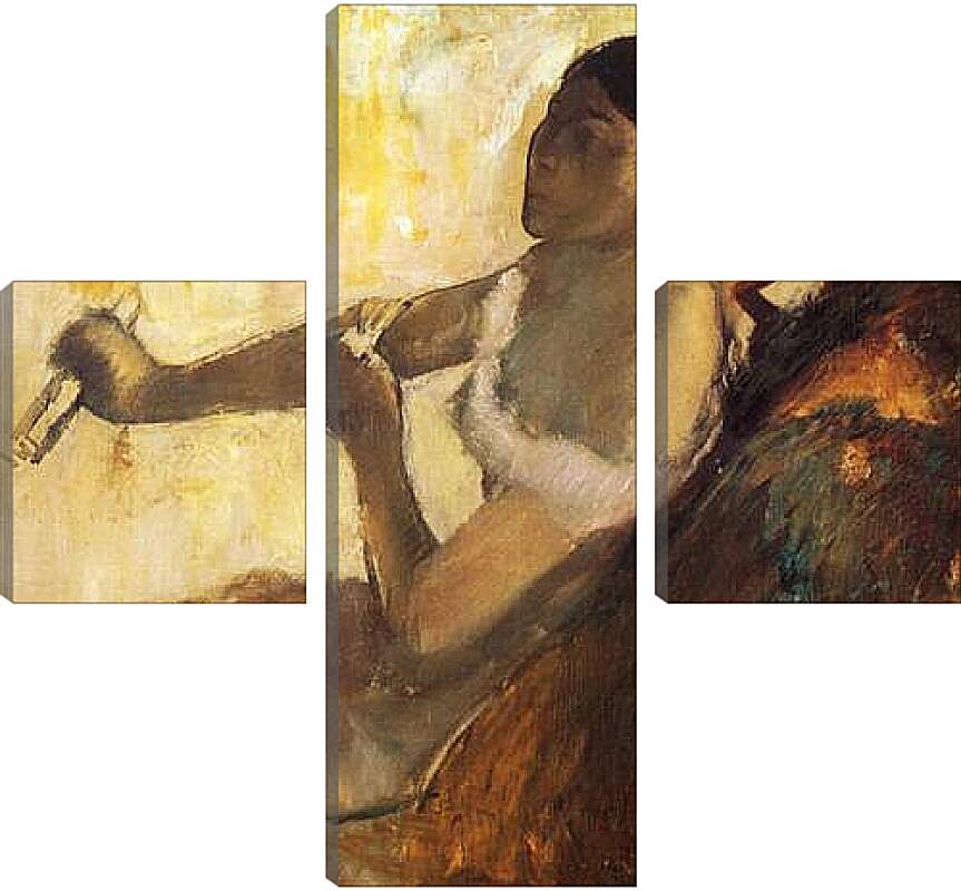 Модульная картина - Femme assise tirant son gant, jeune femme assise mettant ses gants. Эдгар Дега