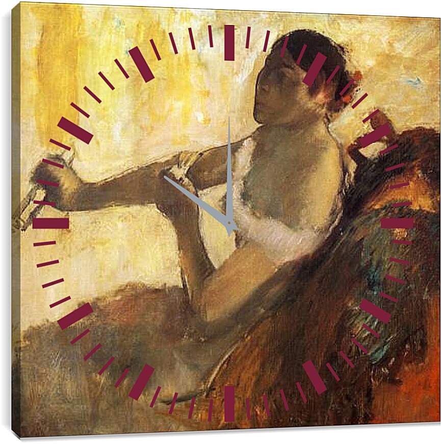 Часы картина - Femme assise tirant son gant, jeune femme assise mettant ses gants. Эдгар Дега