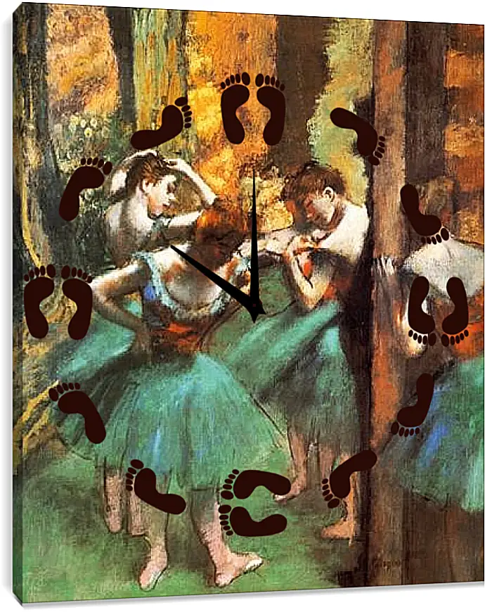 Часы картина - Danseuses roses et vertes. Эдгар Дега