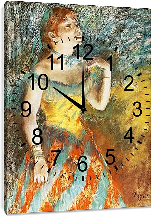 Часы картина - La Chanteuse verte, chanteuse de cafe-concert. Эдгар Дега
