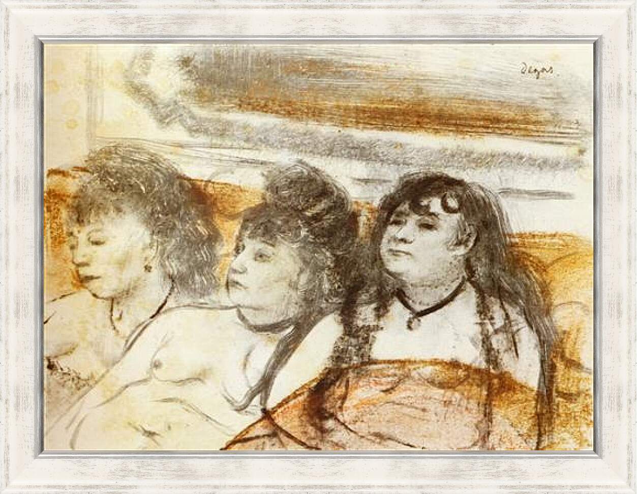 Картина в раме - Trois filles assises de face. Эдгар Дега