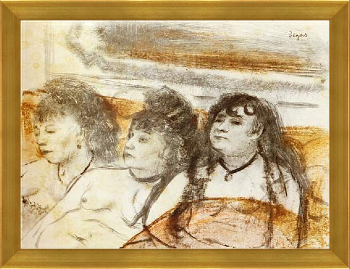 Картина в раме - Trois filles assises de face. Эдгар Дега