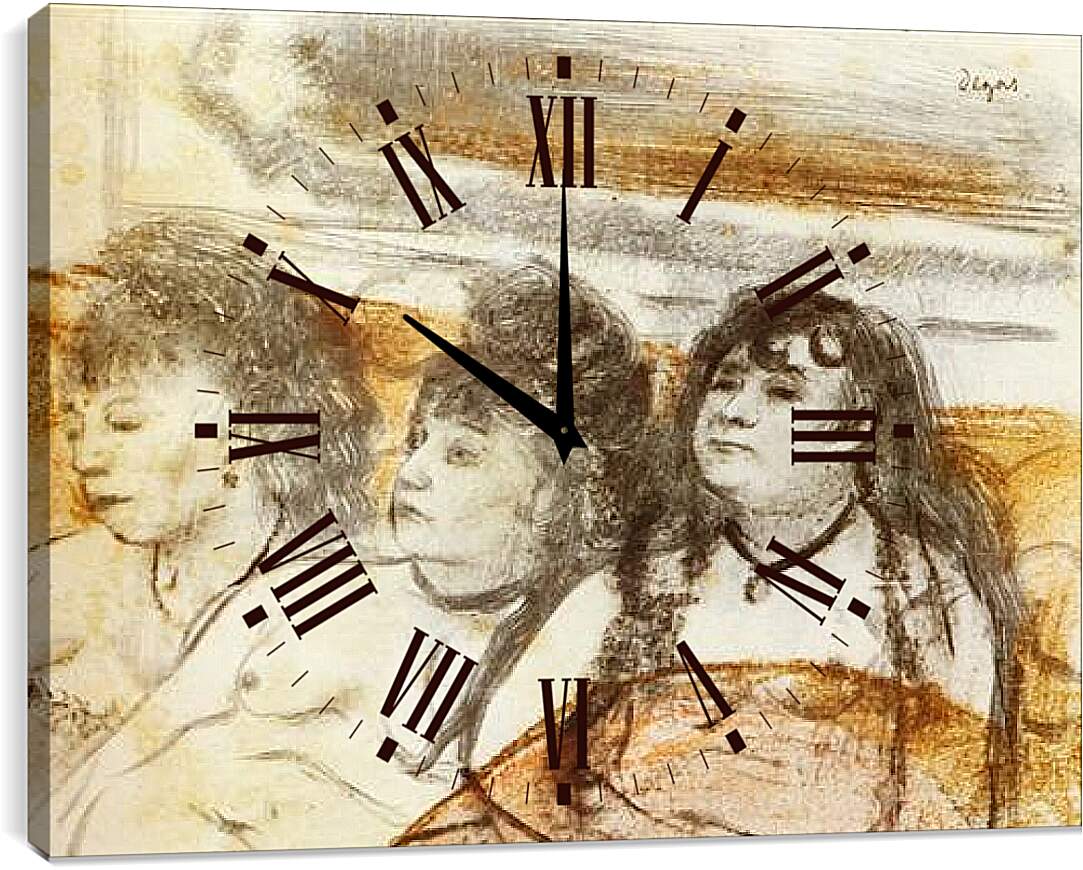 Часы картина - Trois filles assises de face. Эдгар Дега